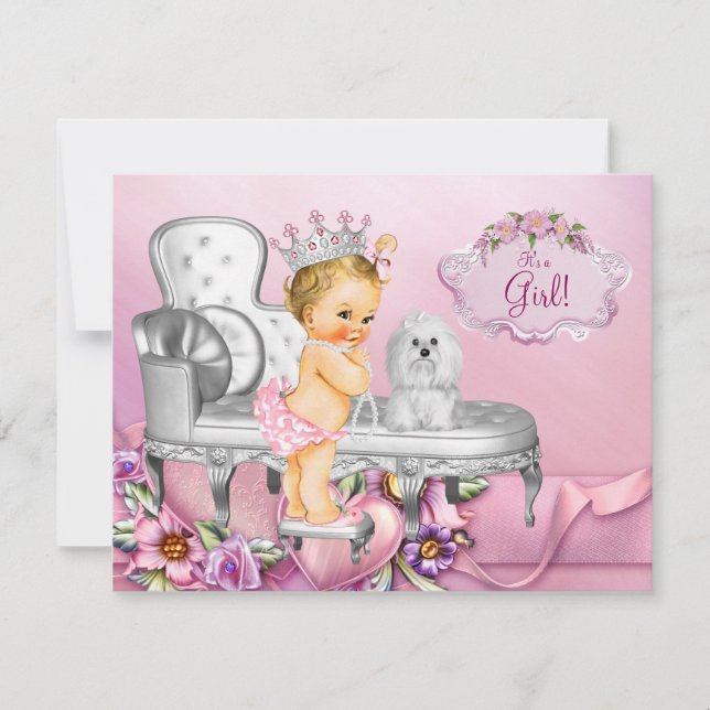 Invitación Presidente rosa Blonde Princess Pearl Baby Shower (Anverso)