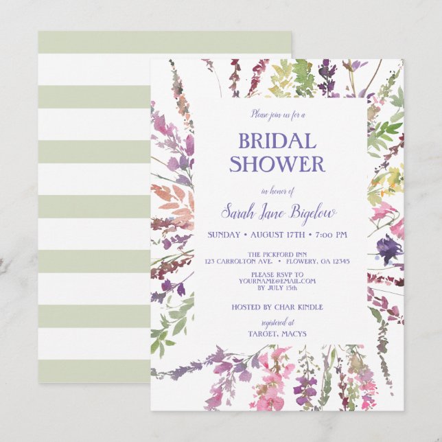 Invitación Presión presupuestaria Flor silvestre Boho Bridal  (Anverso / Reverso)