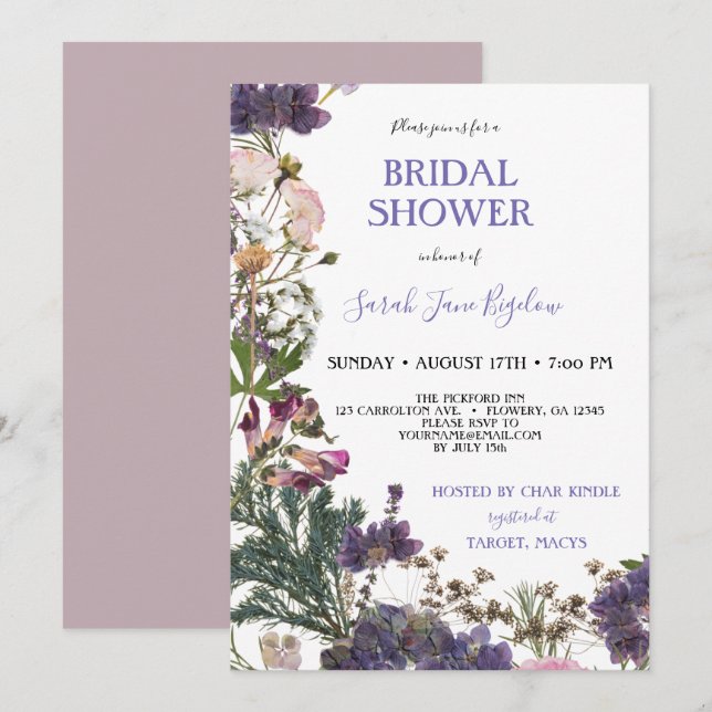 Invitación Presión presupuestaria Flor silvestre Boho Bridal  (Anverso / Reverso)