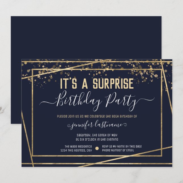 Invitación presupuestada de cumpleaños sorpresa (Anverso / Reverso)