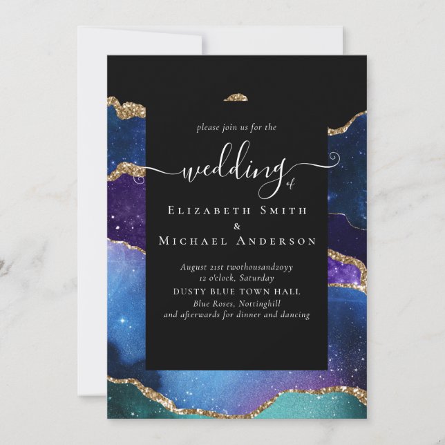 Invitación PRESUPUESTO AGATE Blue Purple Gold Boda Presupuest (Anverso)