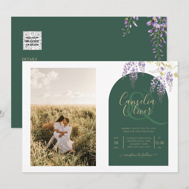 Invitación Presupuesto All-in1 FOTO Boda Wisteria Código QR I (Anverso / Reverso)
