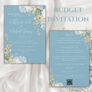 Invitación Presupuesto Azul Floral Hortensia Boda Elegante