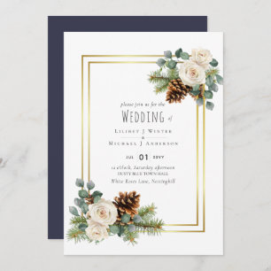 Invitación PRESUPUESTO Boda de Invierno Rosas Blancas Doradas