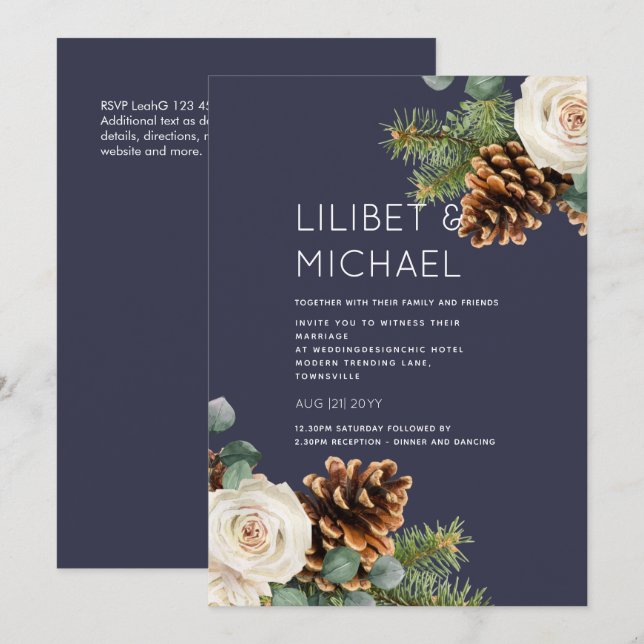 Invitación PRESUPUESTO Boda de Invierno Rosas de Eucalyptus G (Anverso / Reverso)