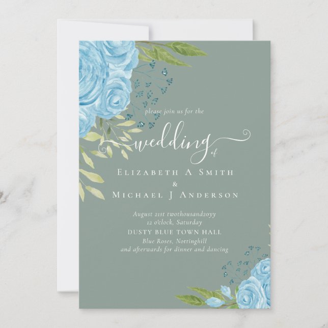 Invitación Presupuesto Boda de Rosas azules polvorientos (Anverso)