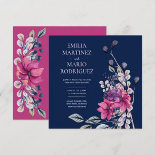 Invitación Presupuesto Boda floral azul de la marina rosa de 