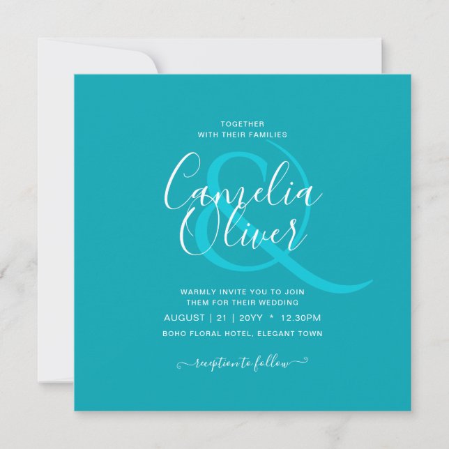 Invitación PRESUPUESTO Boda Monocroma Azul Pavo Real Teal (Anverso)