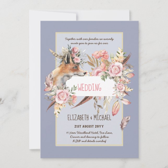 Invitación PRESUPUESTO Boho Woodland FOX Boda Floral Moderno (Anverso)