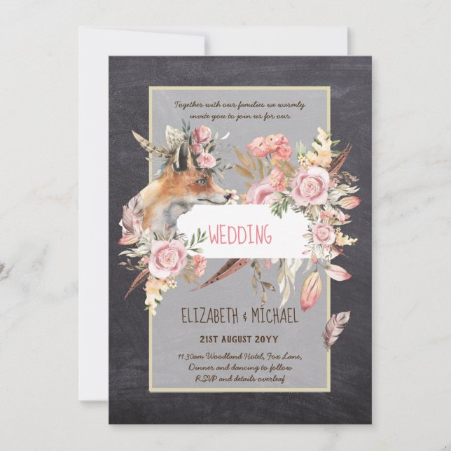 Invitación PRESUPUESTO Boho Woodland FOX Boda Floral Moderno (Anverso)