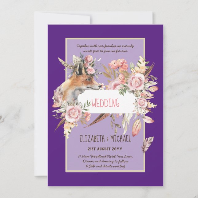 Invitación PRESUPUESTO Boho Woodland FOX Boda Floral Moderno (Anverso)