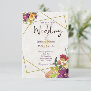 Invitación Presupuesto Borgoña y boda floral amarillo