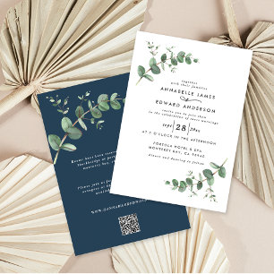 Invitación Presupuesto código QR azul marino simple hoja de e