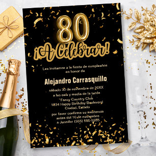 Invitación Presupuesto Cumpleaños 80 Confeti Negro y Dorado E