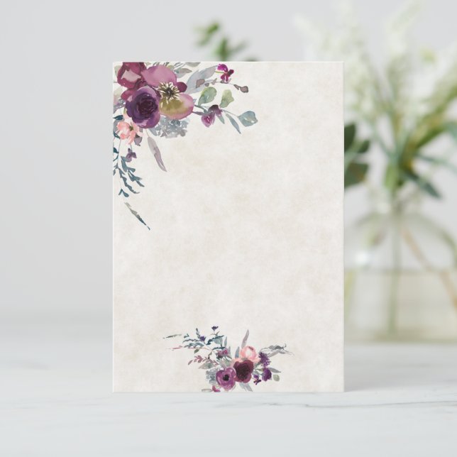 Invitación Presupuesto de boda floral rosa y borgoña (Anverso de pie)