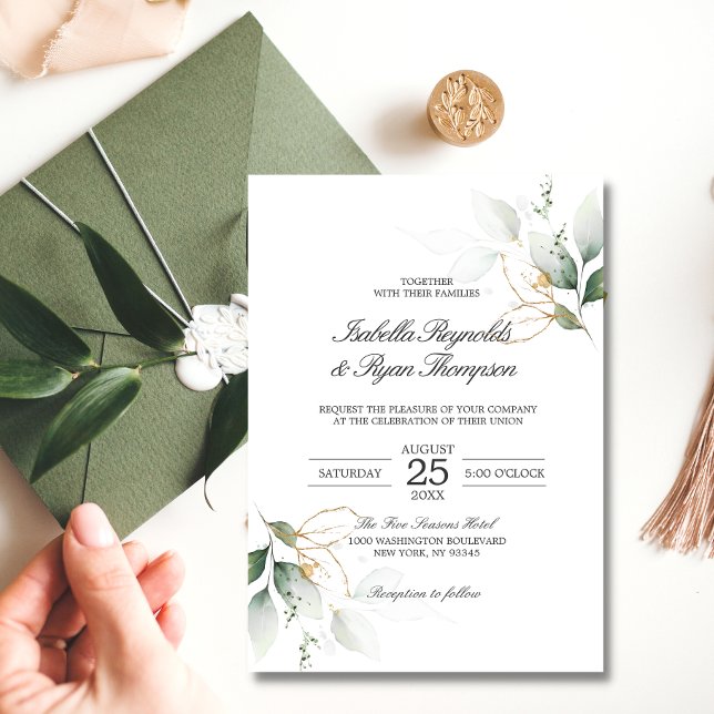 Invitación PRESUPUESTO Elegante Boda de hojas botánicas de or (Subido por el creador)