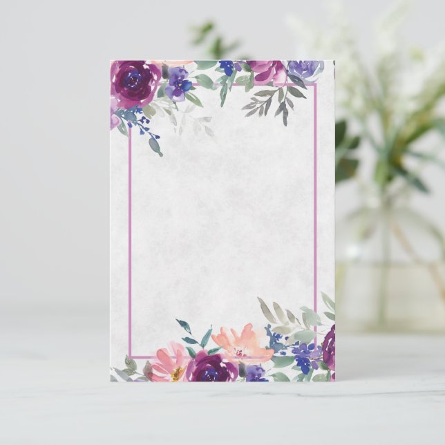 Invitación Presupuesto en blanco boda de flores morado y nara (Anverso de pie)