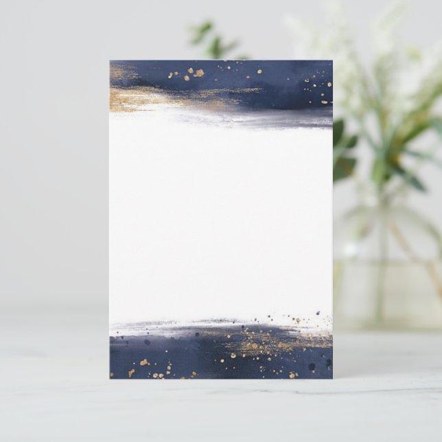 Invitación Presupuesto en blanco boda de pinceladas azules y  (Anverso de pie)