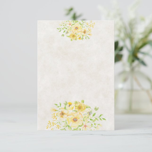 Invitación Presupuesto en blanco boda floral acuarela amarill (Anverso de pie)
