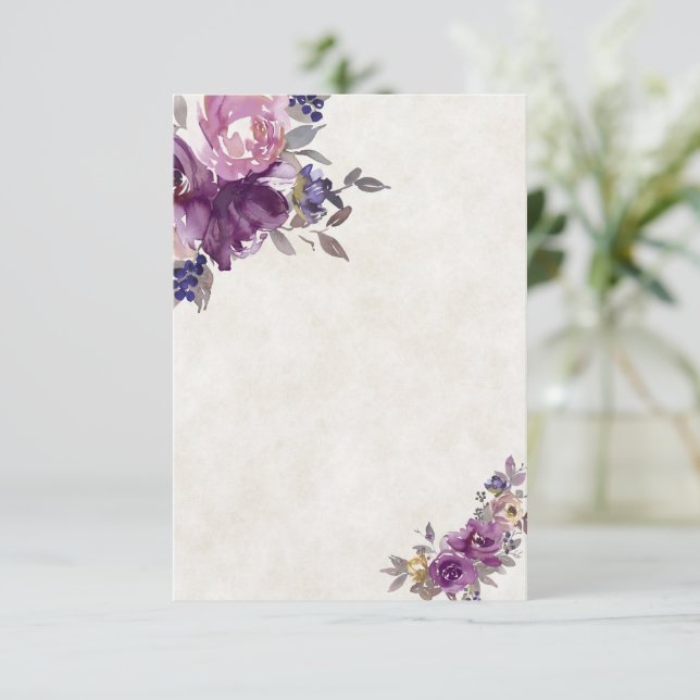 Invitación Presupuesto en blanco boda floral acuarela violeta (Anverso de pie)