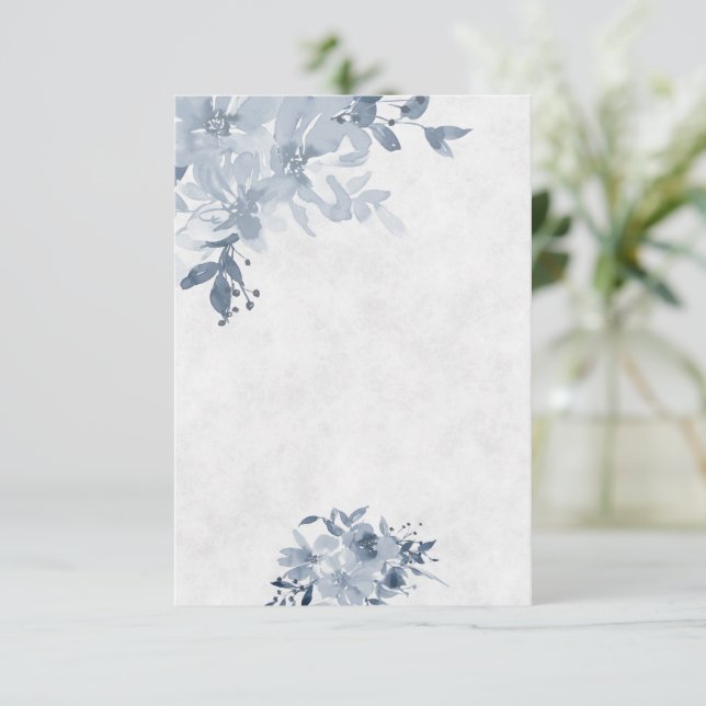 Invitación Presupuesto en blanco boda floral de acuarela azul (Anverso de pie)
