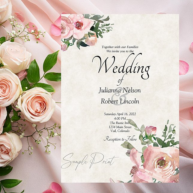 Invitación Presupuesto en blanco boda floral de acuarela rosa (Subido por el creador)