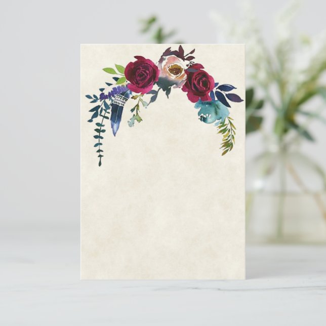 Invitación Presupuesto en blanco boda floral del Boho rojo (Anverso de pie)