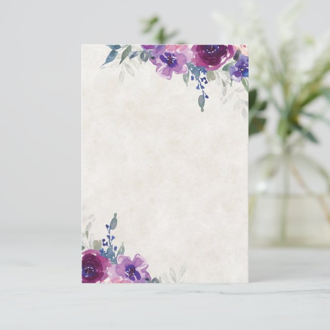 Invitación Presupuesto en blanco boda floral morado y malva  (Anverso de pie)