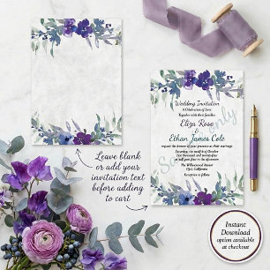 Invitación Presupuesto en blanco boda floral púrpura y azul