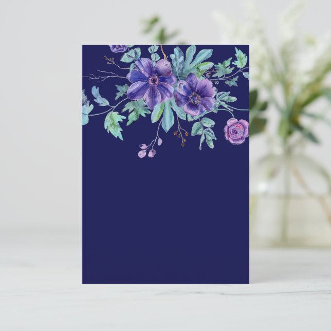 Invitación Presupuesto en blanco boda floral púrpura y azul  (Anverso de pie)