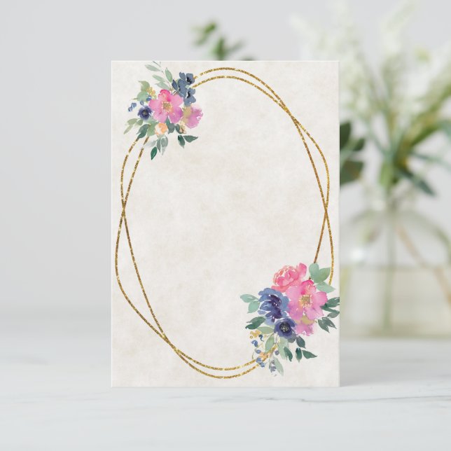 Invitación Presupuesto en blanco boda floral rosa y azul (Anverso de pie)