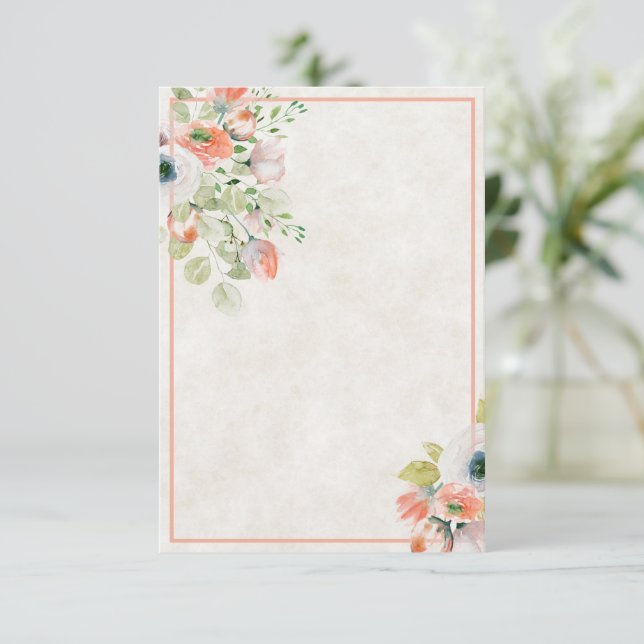 Invitación Presupuesto en blanco boda floral rosa y azul Invi (Anverso de pie)