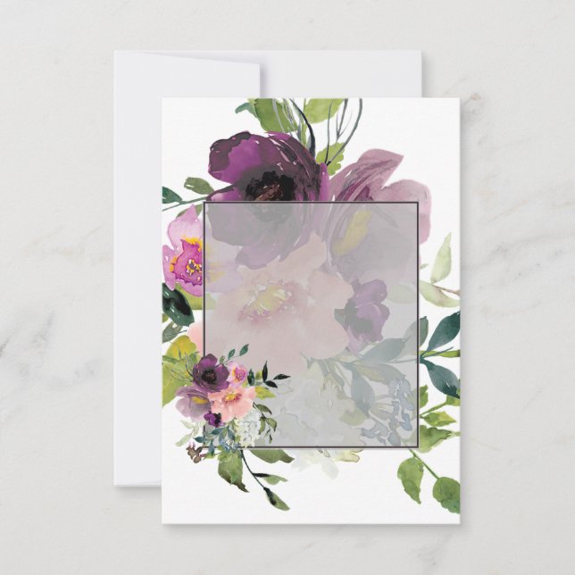 Invitación Presupuesto en blanco boda floral rosa y morado (Anverso)