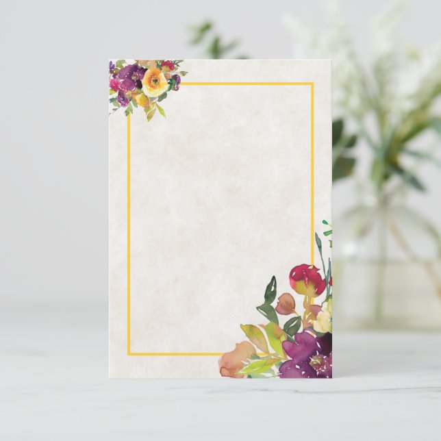 Invitación Presupuesto en blanco Borgoña y boda floral amaril (Anverso de pie)