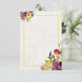 Invitación Presupuesto en blanco Burgundy y amarillo floral b