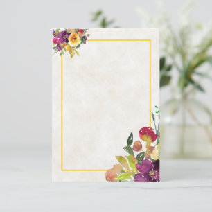 Invitación Presupuesto en blanco Burgundy y amarillo floral b