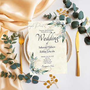 Invitación Presupuesto en blanco Eucalyptus y boda en oro