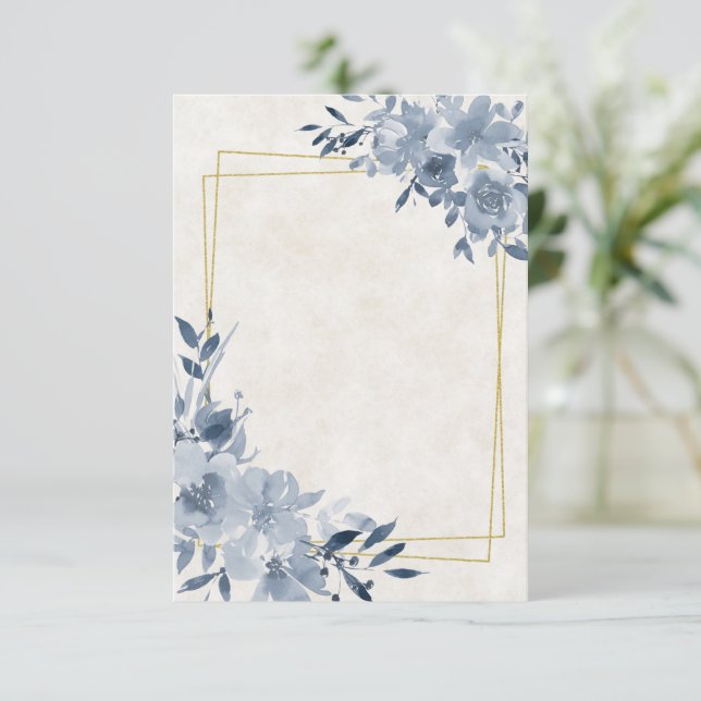 Invitación Presupuesto en blanco Floral azul y boda de marco  (Anverso de pie)