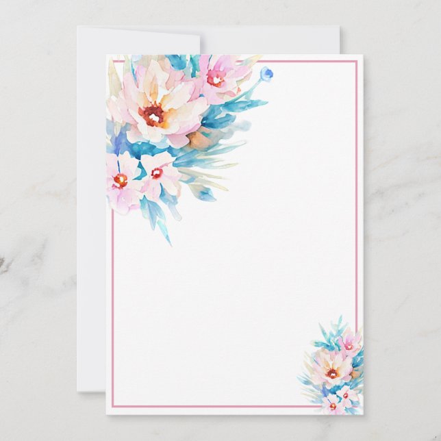 Invitación Presupuesto en blanco floral de acuarela rosa y az (Anverso)