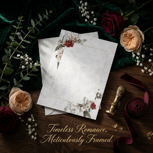Invitación Presupuesto en blanco floral en rojo y niebla nupc