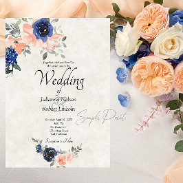 Invitación Presupuesto en blanco Peach y azul floral boda 