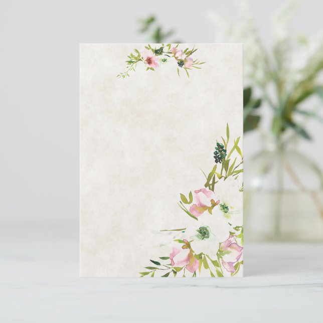 Invitación Presupuesto en blanco Rubor y boda floral blanco (Anverso de pie)