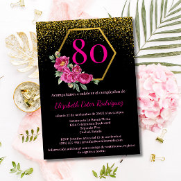 Invitación Presupuesto Español Glam Negro Dorado Rosa Cumplea