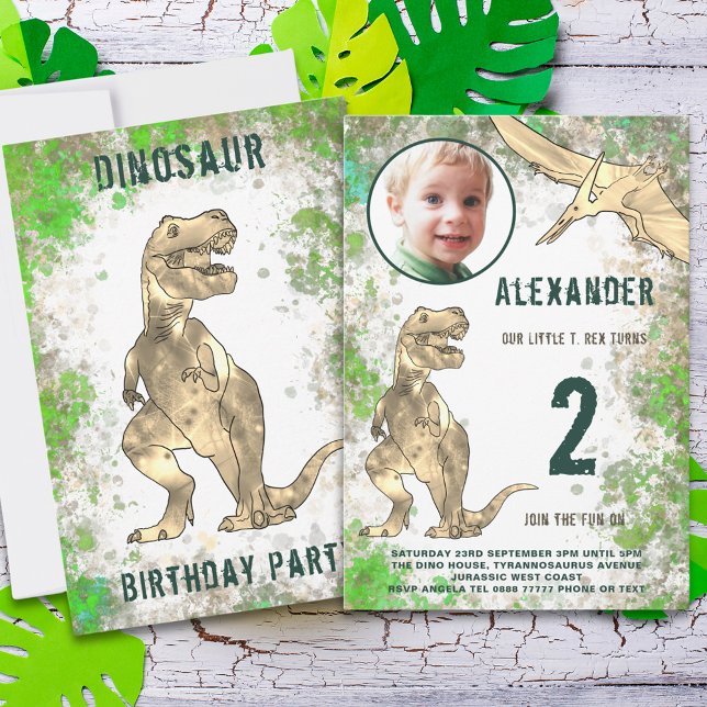 Invitación Presupuesto Fiesta de Dinosaurio 2014 (Dinosaur 2nd birthday party budget invitation with photo template)