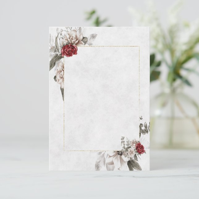 Invitación Presupuesto floral en blanco para boda en rojo y n (Anverso de pie)