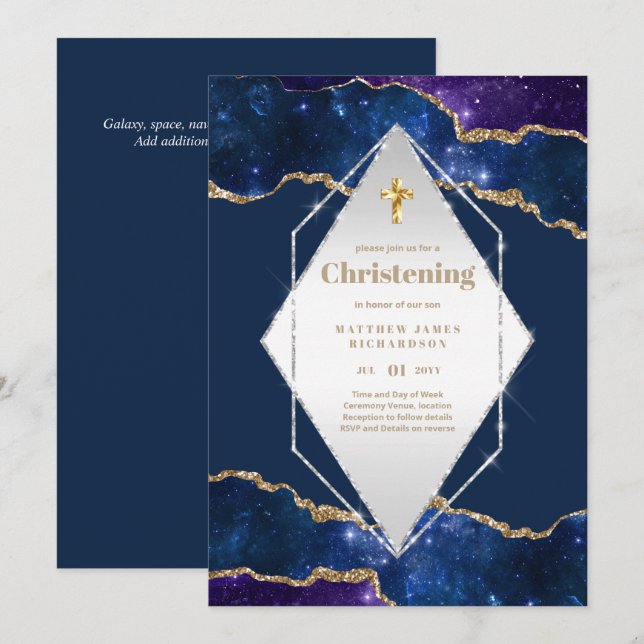Invitación PRESUPUESTO Galaxy CHRISTENING Invita al bautizo (Anverso / Reverso)