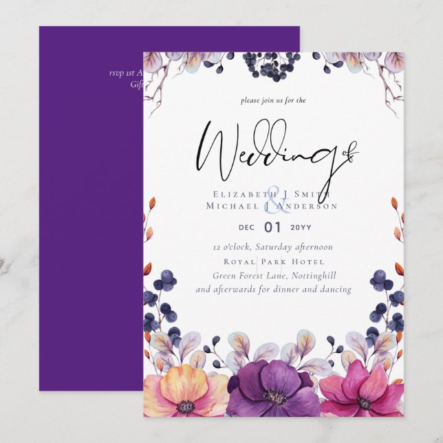 Invitación PRESUPUESTO Naranja Púrpura Dusk Hill Dawn Wedding (Anverso / Reverso)