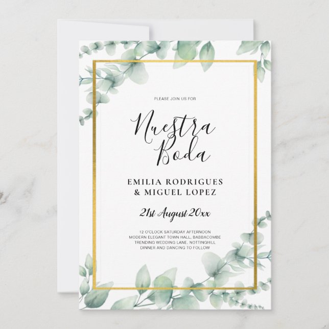 Invitación PRESUPUESTO NUESTRA BODA Eucalyptus GOLD QR CODE F (Anverso)