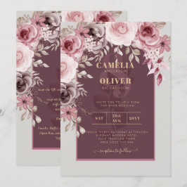 Invitación PRESUPUESTO Pink Maroon Wine Floral Wedding INVITE