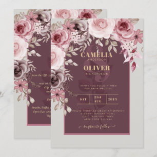 Invitación PRESUPUESTO Pink Maroon Wine Floral Wedding INVITE